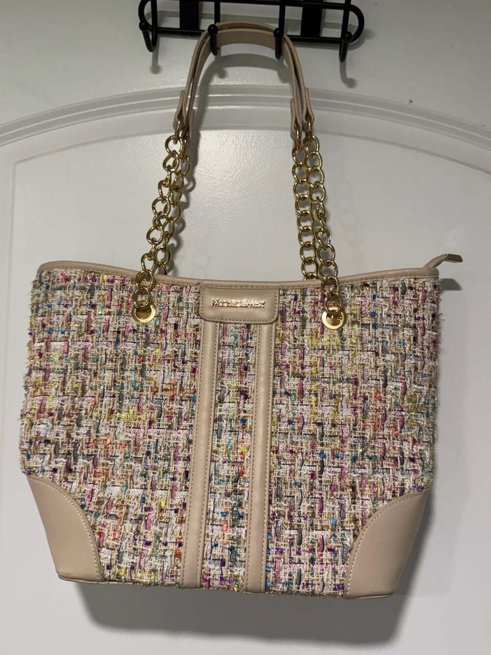 Tweed Bouclé Chain Shoulder Tote Bag Multicolor Preppy Coquette Statement Purse